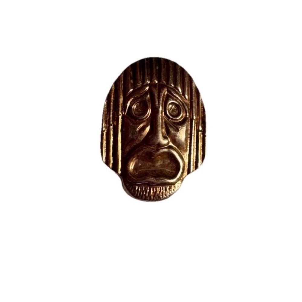 Vintage 10K Gold Aztec Tribal Mayan Mask Lapel Pin Pinback Yellow Gold